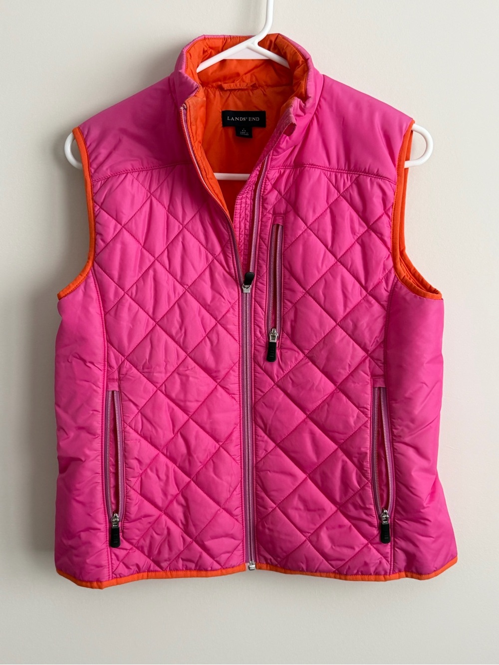 Lands’ End Quilted PrimaLoft Puffer Vest Pink Orange Womens Size 6-8 Lightweight